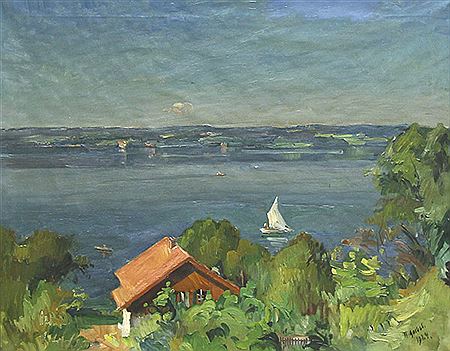 "Blick auf den Starnberger See".