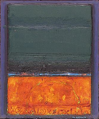 Orange place with ritual marks by Tom Hutcheson - Auction record, sale price, and art valuation. Compare with similar artists and explore comparable artworks.