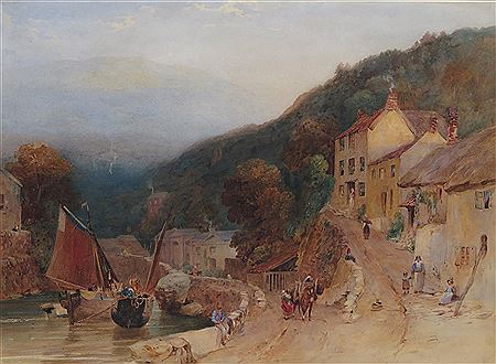 A river valley with boats and figures by cottages by Samuel Austin - Auction record, sale price, and art valuation. Compare with similar artists and explore comparable artworks.