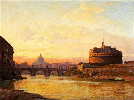 Rom - Blick über den Tiber auf Engelsburg und Petersdom by Rudolf Hellwag - Auction record, sale price, and art valuation. Compare with similar artists and explore comparable artworks.
