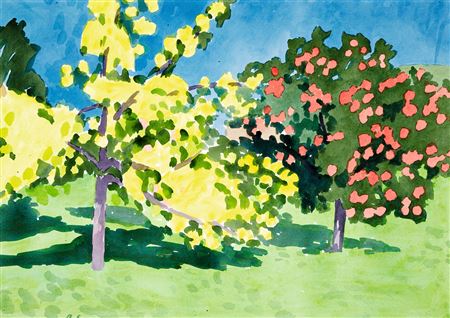 Blühende Obstbäume in der Hofstatt by Roman Candio - Auction record, sale price, and art valuation. Compare with similar artists and explore comparable artworks.
