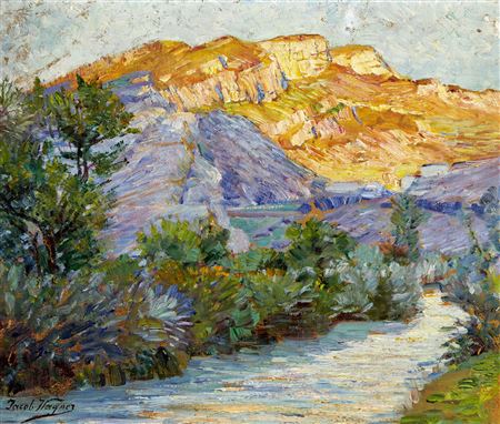 Flusslandschaft mit besonntem Gebirgszug by Jakob Wagner - Auction record, sale price, and art valuation. Compare with similar artists and explore comparable artworks.
